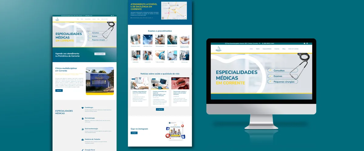 Site da Policlínica de Corrente, clínica multidisciplinar em Corrente, no Piauí