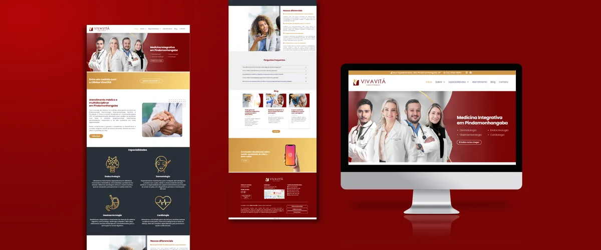 Mockup de monitor com o site da Clínica VivaVitá, medicina integrativa em Pindamonhangaba