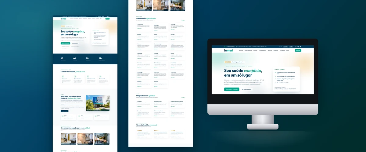 Mockup de monitor com o site do inmed, clínica médica no Recanto das Emas em Brasília
