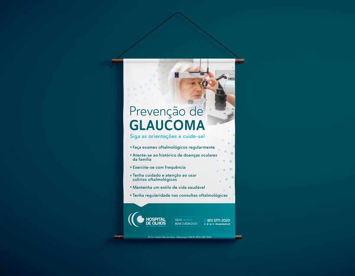 Banner do Hospital de Olhos do Distrito Federal sobre prevenção de glaucoma