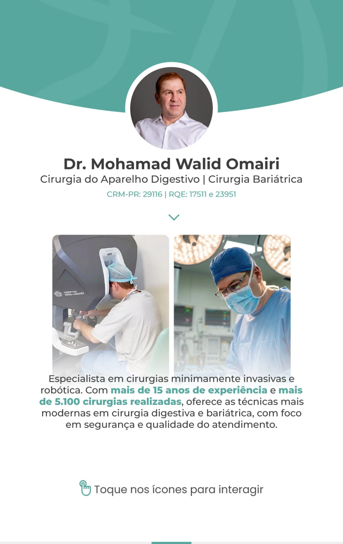 Mockup de celular com o portfólio digital do Dr. Mohamad Walid Omairi, cirurgião do aparelho digestivo e bariátrica em Foz do Iguaçu