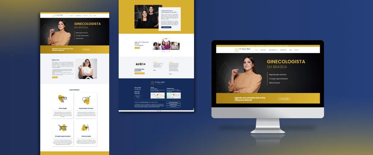 Mockup de monitor com o site da Dra. Fabyanne Mazutti, ginecologista em Brasília