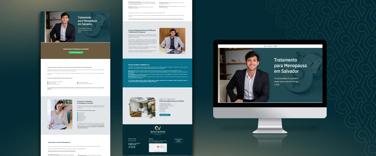 Mockup de monitor com a landing page do Instituto CV sobre tratamento para menopausa em Salvador