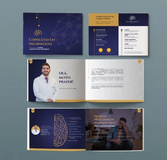 Folder trifold impresso do Dr. Valter Moura sobre consultas em neurologia, em Juazeiro do Norte