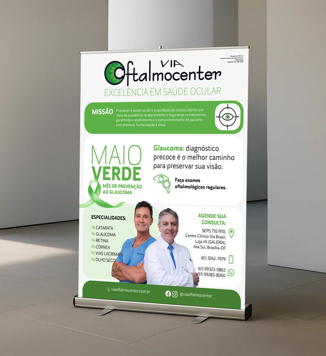 Banner da Via Oftalmocenter sobre prevenção de glaucoma, oftalmologia em Brasília