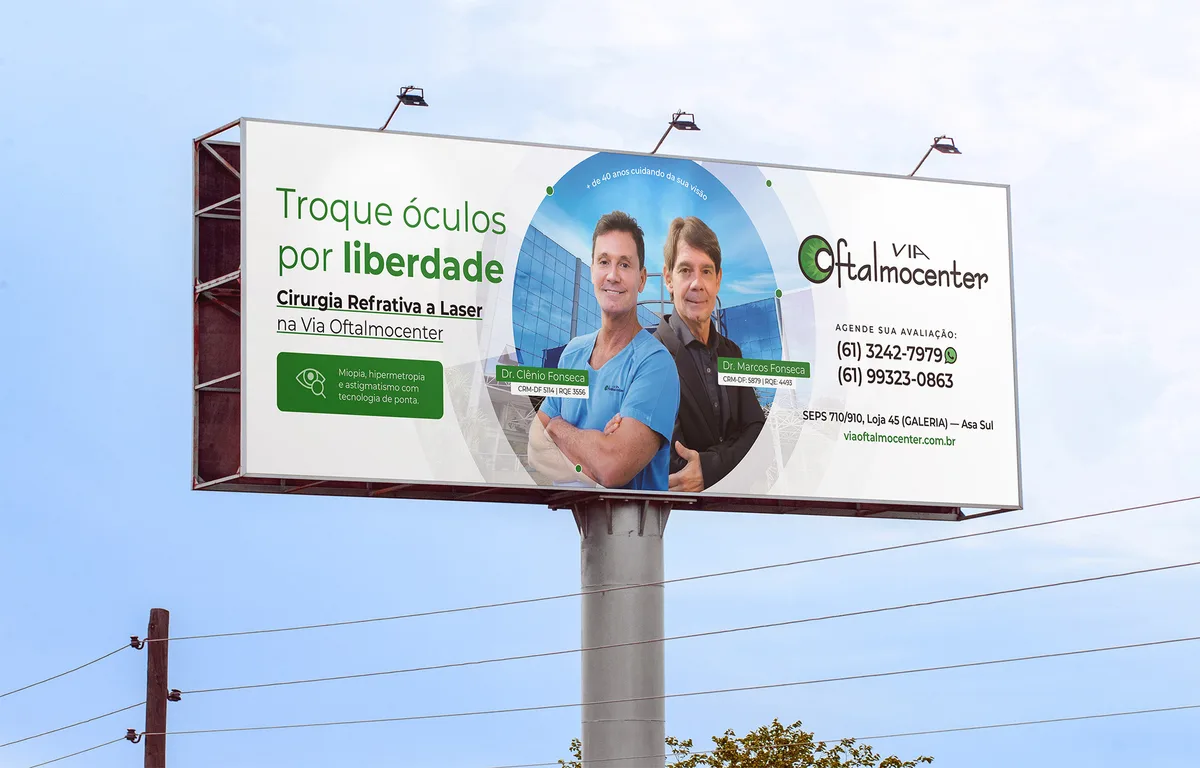 Outdoor da Via Oftalmocenter sobre cirurgia refrativa a laser, oftalmologia em Brasília