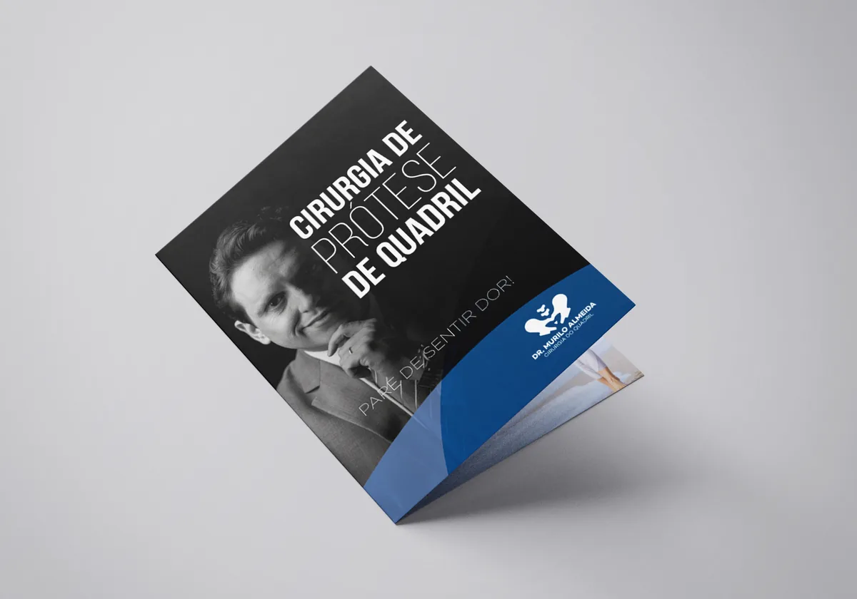 Mockup do folder Cirurgia de Prótese de Quadril do Dr. Murilo Almeida, cirurgia do quadril