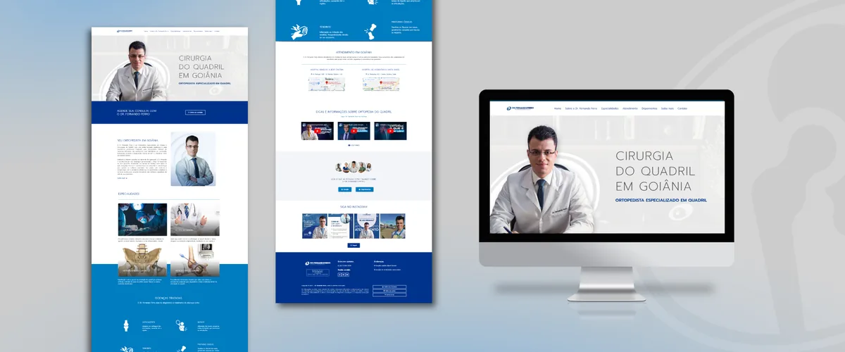 Mockup de monitor com o site do Dr. Fernando Ferro, cirurgia do quadril em Goiânia