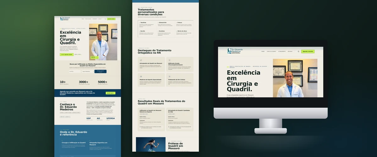 Mockup de monitor com o site do Dr. Eduardo Medeiros, ortopedista especialista em quadril em Mossoró