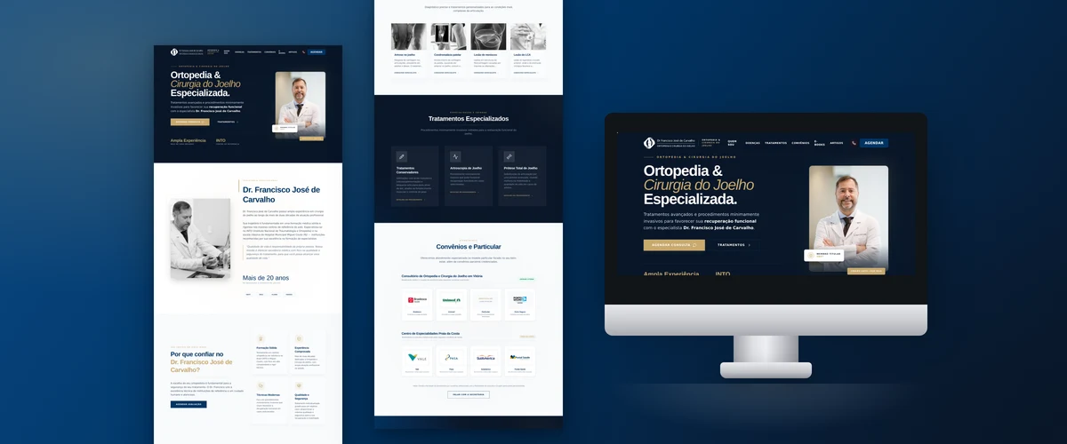 Mockup de monitor com o site do Dr. Francisco José de Carvalho, ortopedista e cirurgião de joelho em Vitória