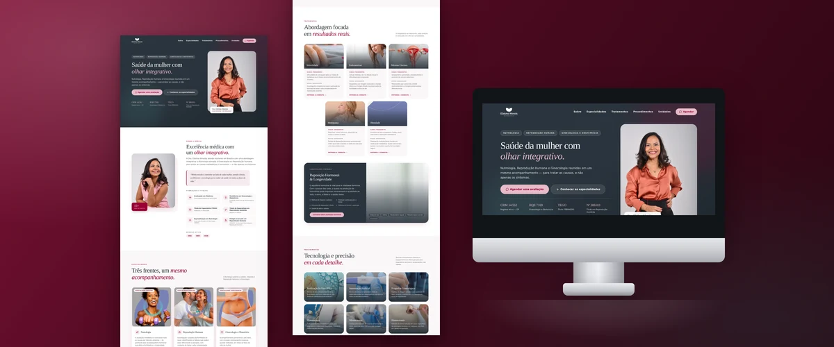 Mockup de monitor com o site da Dra. Elielma Almeida, saúde da mulher e reprodução humana em Brasília