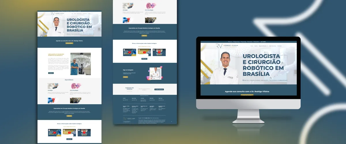Mockup de monitor com o site do Dr. Rodrigo Villalva, urologia e cirurgia robótica em Brasília