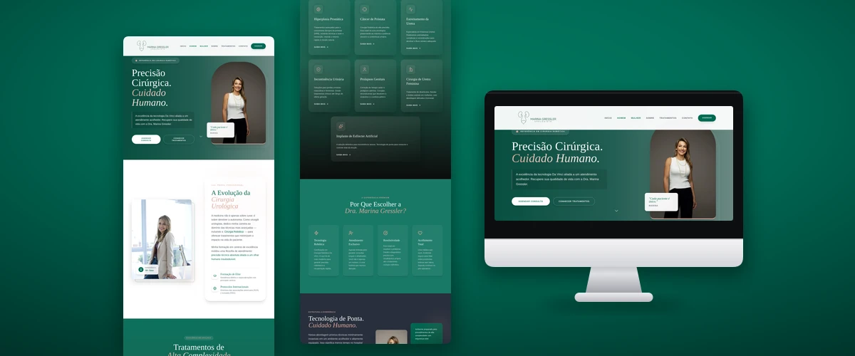 Mockup de monitor com o site da Dra. Marina Gressler, urologista especialista em cirurgia robótica em Porto Alegre